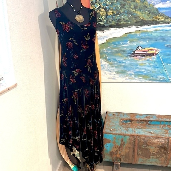 Softwear (by Mark Singer).Vintage 90's Fit & Flare Tank Dress Black-Size XL - Picture 1 of 10